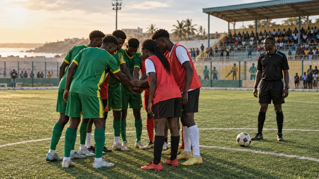 Des jeunes joueurs se rassemblent avant un match dans un cadre de compétition local
