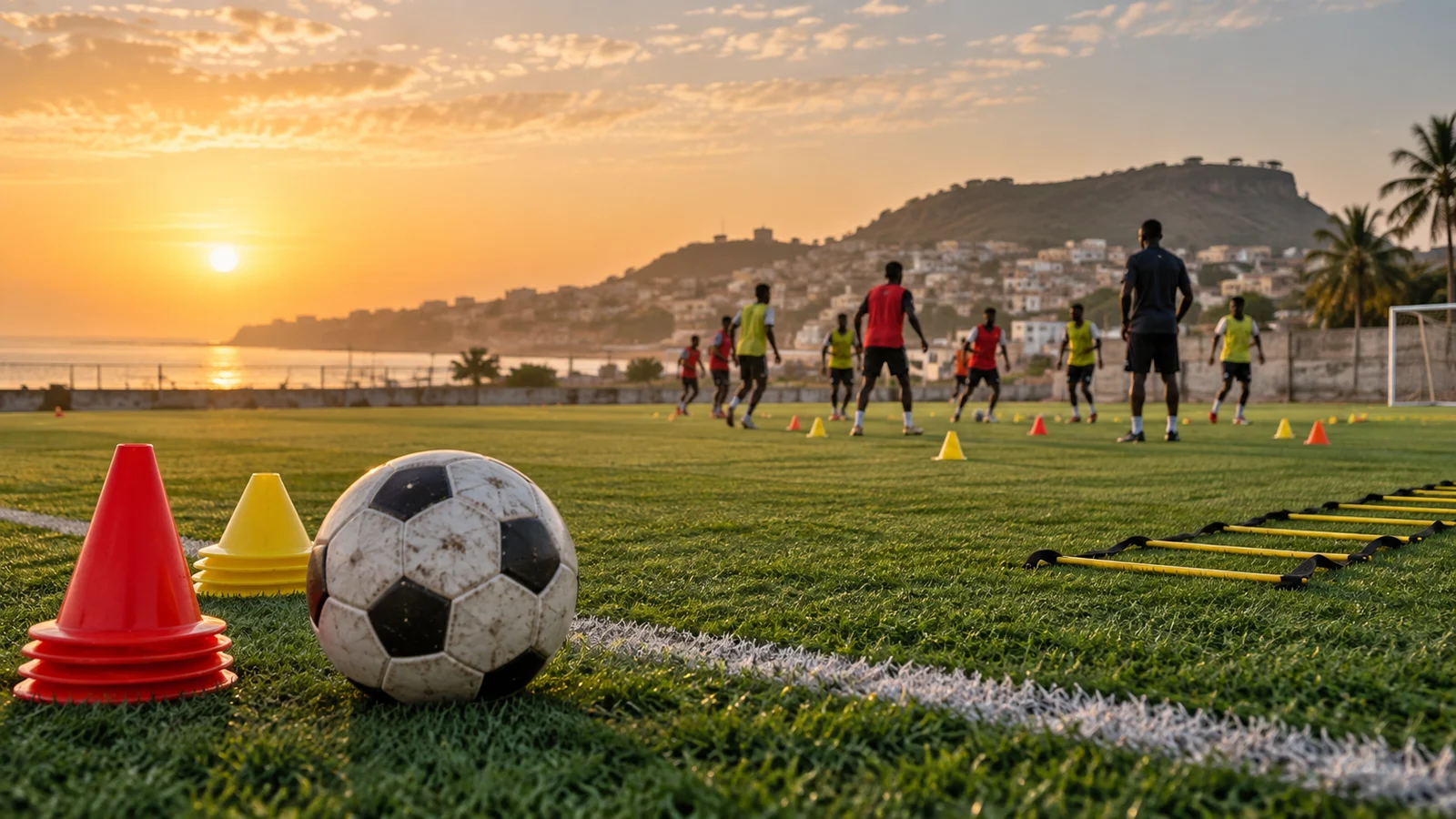 Entraînement matinal de jeunes talents sur un terrain de football à Bargny